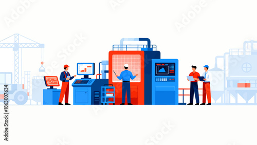 Industrial workers operating machinery
