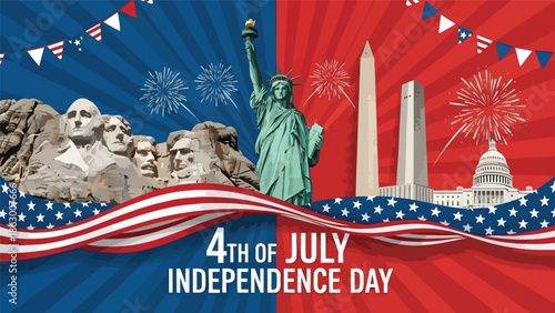 4th of July Patriotism Collage Mount Rushmore Statue of Liberty and Washington DC Landmarks