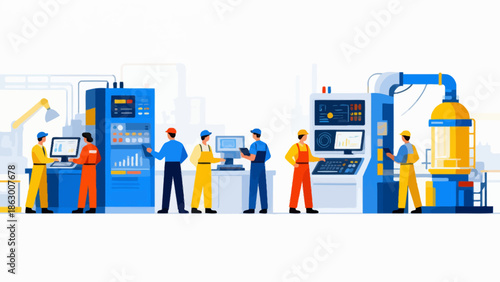 Workers operating industrial machinery