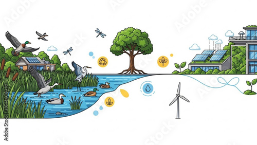 Sustainable Eco-Friendly Cityscape with Renewable Energy Sources and Green Technology