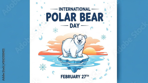 Polar Bear on Iceberg Illustration for International Polar Bear Day on February 27th