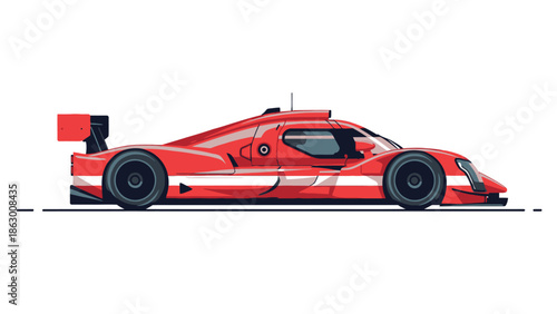 Sleek Red Prototype Racing Car Illustration in Flat Design Style, Isolated on White Background