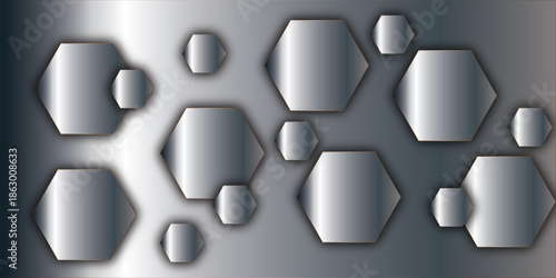 Abstract geometric technology 3d silver bright ring out line hexagon polygonal honeycomb luxury pattern.honeycomb white hexagon concept design abstract technology background vector background.