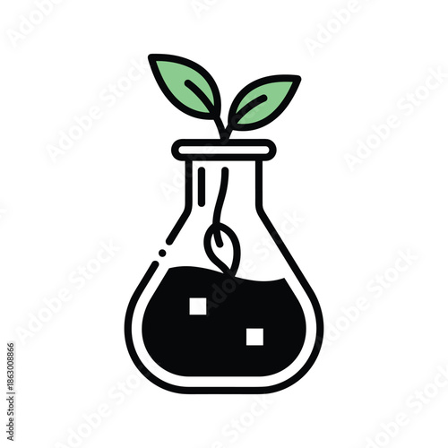 Laboratory Flask with Sprouting Plant
