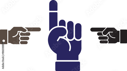 A graphic illustration depicting three hands showing different pointing directions signifying choice decision or multiple options high quality professional detailed modern
