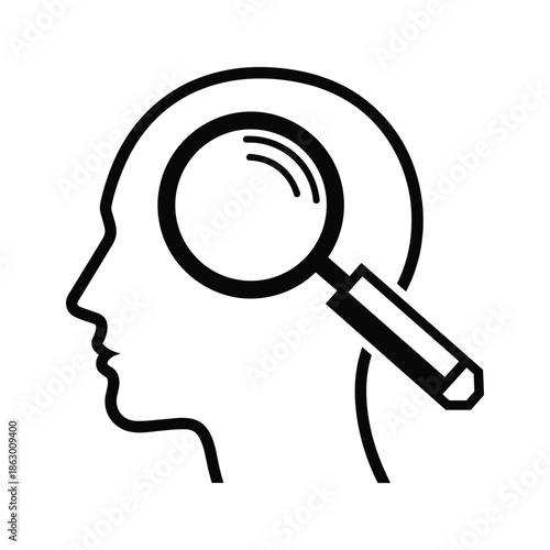 Human Head with Magnifying Glass
