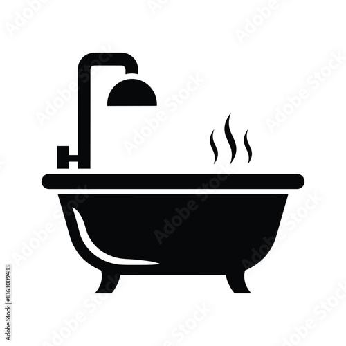 Black Bathtub with Faucet and Hot Water