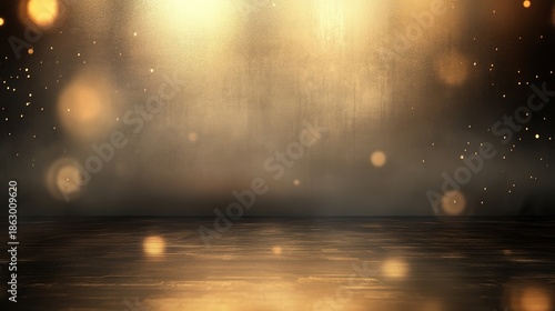 Warm, golden stage with glowing lights and sparkles, creating an elegant and festive atmosphere.