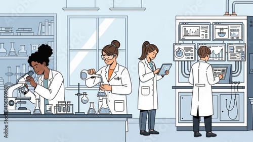 Scientists Working in Modern Laboratory with Equipment and Technology
