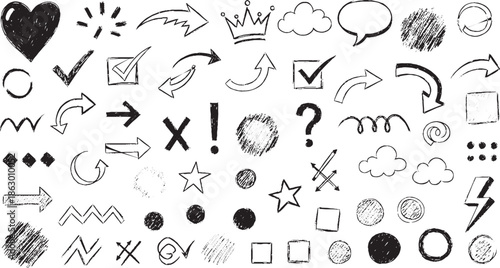 Hand drawn doodle elements collection including arrows hearts stars and speech bubbles 1.