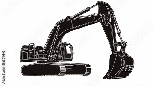 Black and White Excavator Machine Illustration 1.