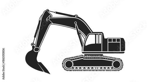 Black and White Excavator Machine Illustration.