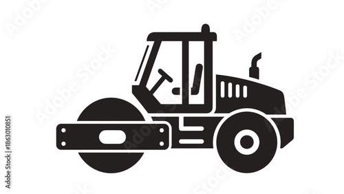 Black Silhouette of Road Roller Vehicle.