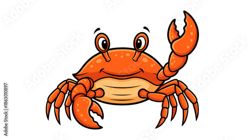 Cartoon Crab Character with Claw Raised.
