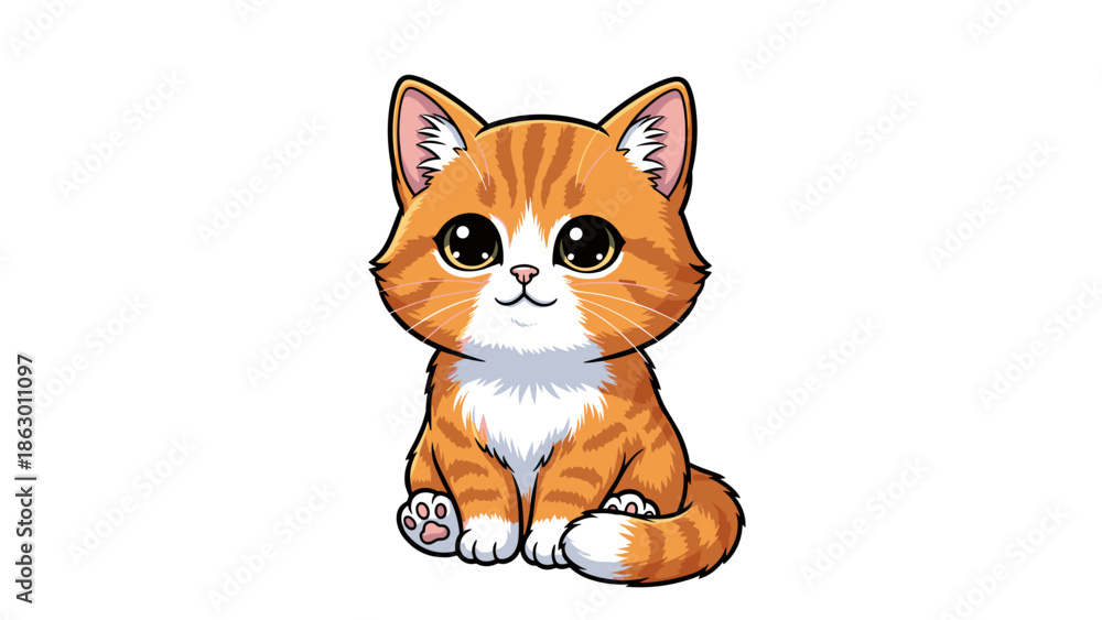 Obraz premium Cute Cartoon Orange Kitten Sitting Down.