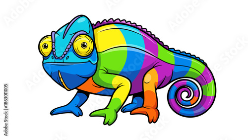 Colorful Cartoon Chameleon Illustration.