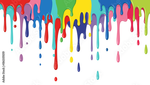 Colorful Paint Dripping Down from Top Edge.