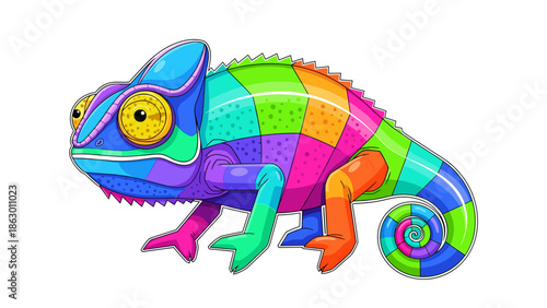 Colorful Chameleon Illustration with Rainbow Scales.