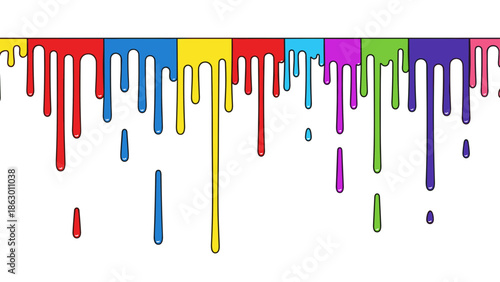 Colorful Paint Drips on White Background.