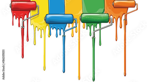 Colorful Paint Rollers with Dripping Paint.