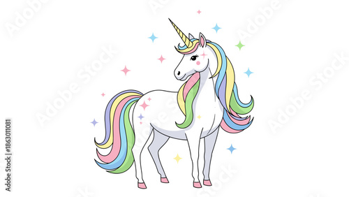 Colorful Unicorn with Rainbow Mane Illustration.