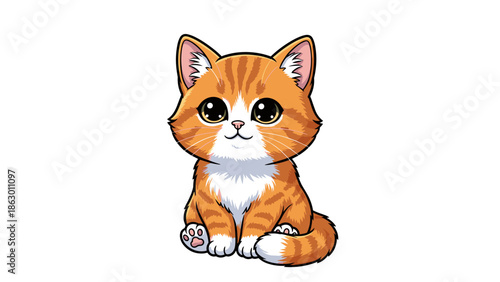 Cute Cartoon Orange Kitten Sitting Down.