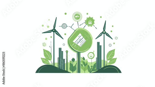 Green Energy Concept with Wind Turbines.