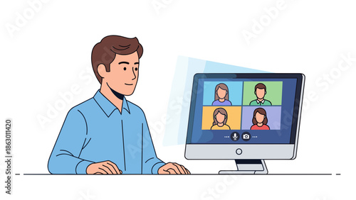 Man Participating in Video Conference Call.