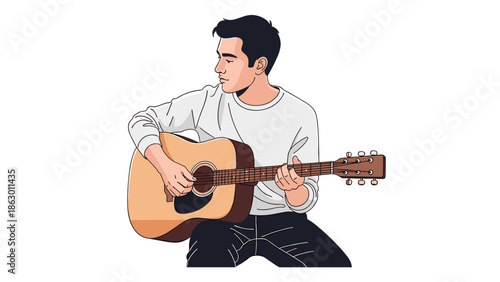 Man Playing Acoustic Guitar Sitting Down 1.