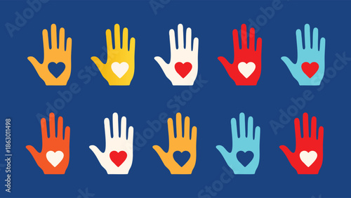 Colorful Hands with Hearts Vector for Diversity and Inclusion