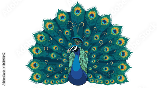 Peacock Displaying Vibrant Plumage and Feathers.