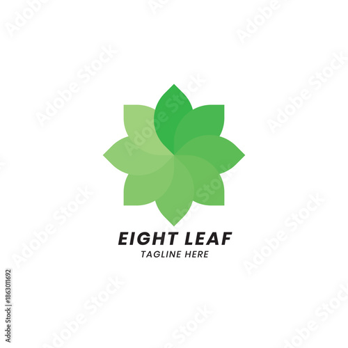 Green eight leaf icon. Simple flat style. eight leaf ecology, eco green, nature, organic, spring, floral, plant, environment concept. Vector illustration isolated on white background. EPS 10.