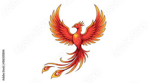 Vibrant Phoenix Rising with Open Wings.