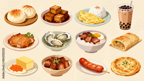 Assorted Asian dishes and drinks