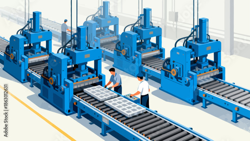 Factory workers operating machinery