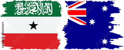 Australia and Somaliland grunge flags connection, vector