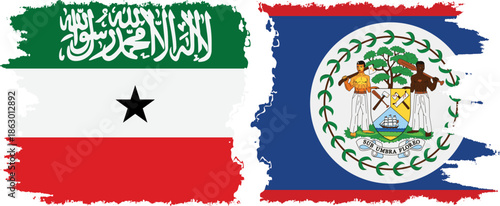 Belize and Somaliland grunge flags connection, vector