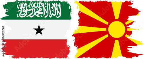 Northern Macedonia and Somaliland grunge flags connection, vector