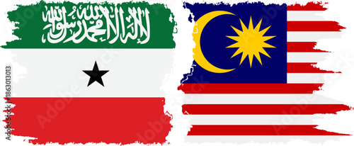 Malaysia and Somaliland grunge flags connection, vector