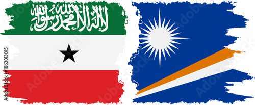 Marshall Islands and Somaliland grunge flags connection, vector