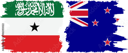 New Zealand and Somaliland grunge flags connection, vector