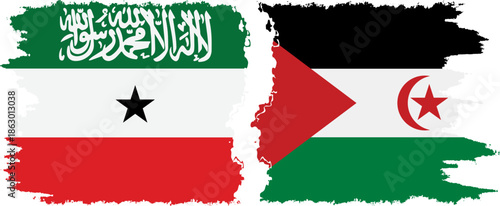 Western Sahara and Somaliland grunge flags connection, vector