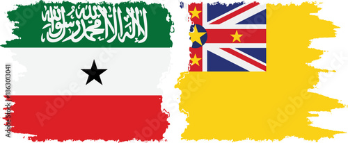 Niue and Somaliland grunge flags connection, vector