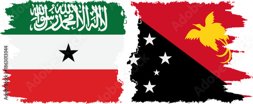 Papua New Guinea and Somaliland grunge flags connection, vector