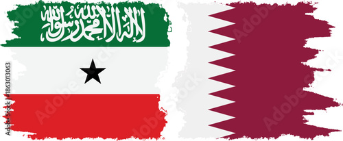 Qatar and Somaliland grunge flags connection, vector
