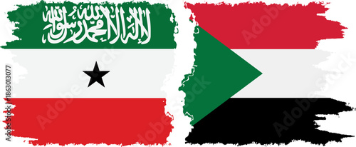 Sudan and Somaliland grunge flags connection, vector