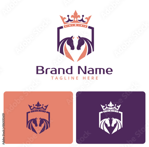 Luxury Royal Horse Shield with Crown Logo Emblem