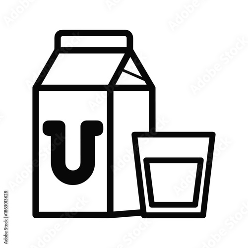 Milk Carton and Glass Simple Line Art