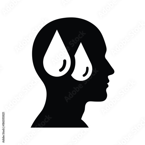 Human Head Silhouette with Tears