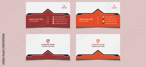 Simple clean creative corporate modern company professional elegant editable construction real estate agent agency minimalist name visiting business card design template red orange black colors.